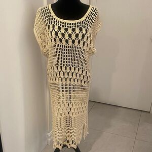 BEACH TIME Cream Crochet short sleeved Swim Cover-Up/Breach Dress Size Large